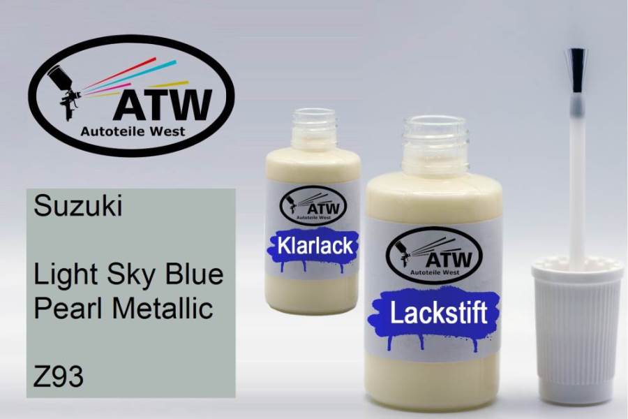 Suzuki, Light Sky Blue Pearl Metallic, Z93: 20ml Lackstift + 20ml Klarlack - Set, von ATW Autoteile West.